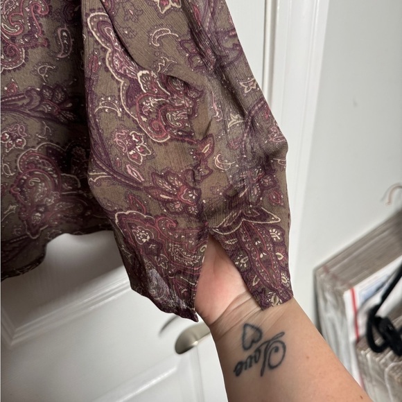 J. JILL Brown 100% Rayon Button Front Long Sleeve Blouse Size Large Petite - Picture 4 of 5